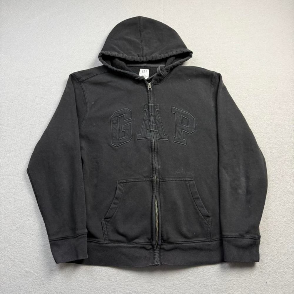 Gap Full Zip Hoodie Black Large Minimal Essential Sweatshirt
